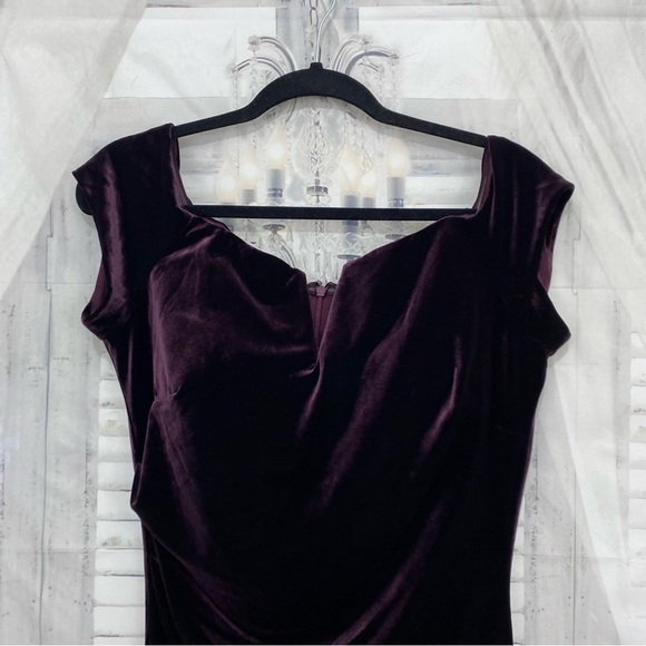 XSCAPE Size 16 Sweetheart Neck Dress Plum Purple Off the Shoulder Fitted Velvet - Picture 7 of 11